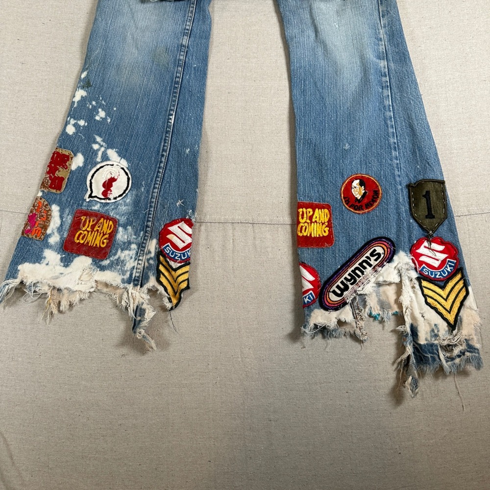 Levi's Custom Patchwork Flare Jeans Distressed Fe… - image 10